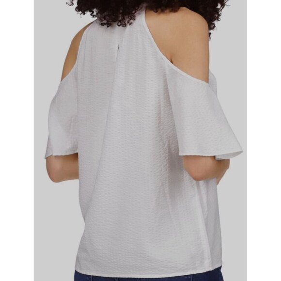 Michael Kors Women's White Seersucker Cold Shoulder Blouse Top Size L - Picture 2 of 6